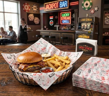 MADE IN USA 1,000 Sheets of Grease-Resistant Food Grade Waxed Kraft Deli Tissue Paper, 12" X 12" (Casino Print) - color: Casino Print