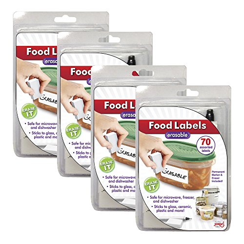 Erasable Food Labels 4-Pack Starter Kits With Pen & Erasers, Reusable Label Multi-Color, Freezer, Microwave & Dishwasher Safe Kitchen Tool for All-Purpose Meal Organization by Jokari - size: 4 Pack