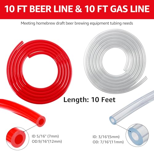 FERRODAY 10 FT 3/16 Beer Line Tubing & 5/16 CO2 Hose Kegerator Lines Kegerator Parts kit, Kegerator Accessories Replacement Beer Line Kit with 6 Hose Clamps for Home Brewing - size: 10FT-Beer Gas Line