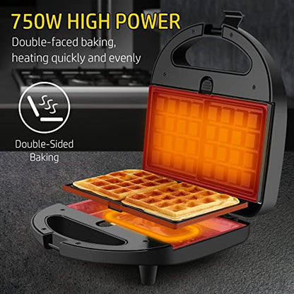 OSTBA 3-in-1 Sandwich Maker with Removable Plates, Panini Press, Waffle Maker, Non-Stick, 750W Compact Breakfast Grill for Sandwiches, Waffles, Steak, Black - style: ABS06