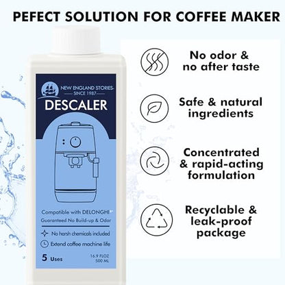 10 Uses DeLonghi Compatible Descaling Solution, Specially Designed to Clean Delonghi Coffee Machines and Maker - 33.8oz Espresso Coffee Maker Cleaner, Coffee Pot Cleaning Limescale Remover - style: Descaling Solution for DeLonghi