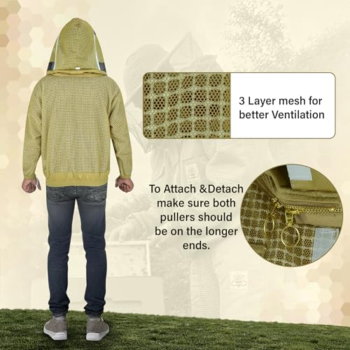 3-Layer Ventilated Mesh Bee Jacket for Men & Women with Veils Sting-Proof Beekeeping Jacket with Leather Gloves & Bag - color: Brown Dual Veil, size: XX-Large
