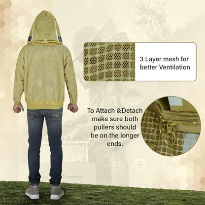 3-Layer Ventilated Mesh Bee Jacket for Men & Women with Veils Sting-Proof Beekeeping Jacket with Leather Gloves & Bag - color: Brown Dual Veil, size: XX-Large