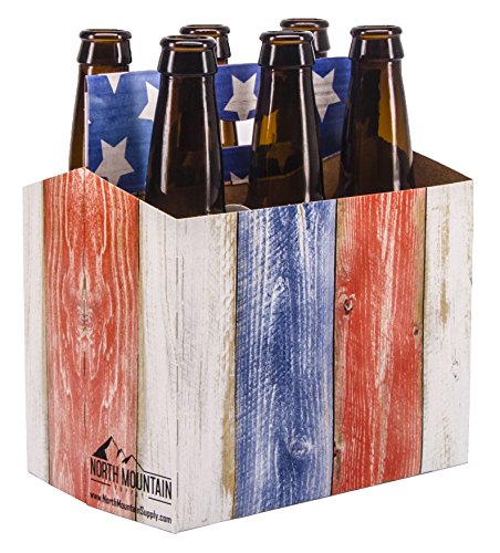 North Mountain Supply 6 Pack 12oz Beer & Soda Bottle Carrier - Weathered Boards American Flag - Pack of 10 - size: Pack of 10