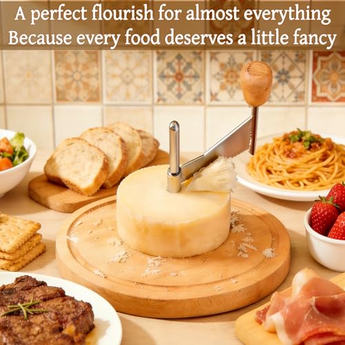 Cheese Curler Wheel, Professional Cheese Slicer Cheese Cutter, Rotary Cheese Grater for i.a. Tête de Moine & Chocolate, Stainless Steel Girolle Cheese Shaver with Sharp Blade&Solid Wood Base(with Lid) - size: with lid