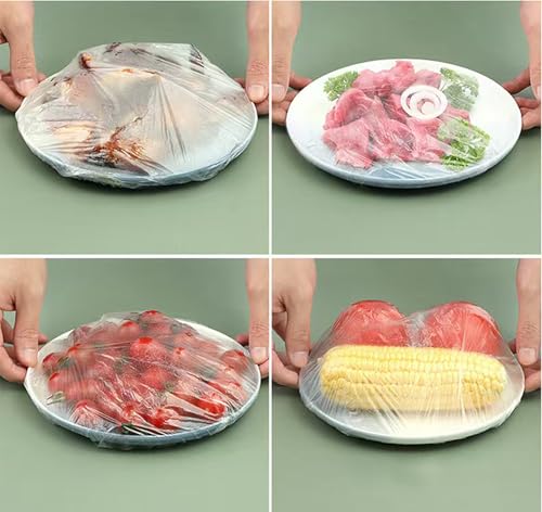 300PCS Disposable Bowl Covers Canning Lids, Plastic Bowl Covers Food Cover Stretch Edging, Flexible Storage Packaging for Storage Containers, Plastic Lids for Disposable Cling Bags for Household