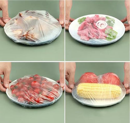 300PCS Disposable Bowl Covers Canning Lids, Plastic Bowl Covers Food Cover Stretch Edging, Flexible Storage Packaging for Storage Containers, Plastic Lids for Disposable Cling Bags for Household