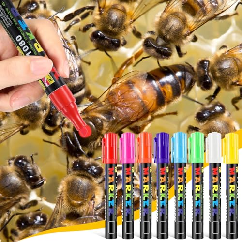 Qualirey 12 Pcs Queen bee Marker Kit 8 Queen Bee Marker Pens 4 Metal Catcher Clips Beekeeping Tools Supplies for Beekeeper One Handed Essential