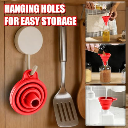 4PCS Silicone Collapsible Funnels Set for Kitchen Use Compact and Portable Liquid Transfer Tool, Collapsible Gadgets(Red) - color: 4PCS-Red