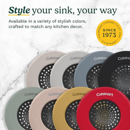 Cuisinart Sink Strainers- 2 Pack Kitchen Sink Drain Strainer & Food Catcher with Enamel-Coated Stainless Steel Rim and Silicone Base, Fits Standard 3.5" Drains, Outer Diameter 4.35", Scratch-Safe - color: Light Gray