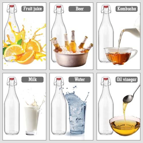 6 Pack 33 oz 1000ml flip top glass bottles with swing lids sealing stoppers rotundity airtight leakproof clear perfect for beverages oils vinegar kombucha beer water soda kefir