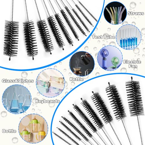Ixiaoyoo 11 Pcs Cleaning Brushes Set, 8 Inch + 60 Inch Cleaner Brushes | Black Nylon Brushes Kit for Bottles, Tumbler, Sippy Cups, Pet Waterers, Drinking Straws, Pipes, Sink Drain, Fish Tank, Hose - color: Black Cleaning Brush Set