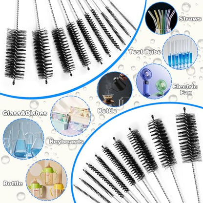 Ixiaoyoo 11 Pcs Cleaning Brushes Set, 8 Inch + 60 Inch Cleaner Brushes | Black Nylon Brushes Kit for Bottles, Tumbler, Sippy Cups, Pet Waterers, Drinking Straws, Pipes, Sink Drain, Fish Tank, Hose - color: Black Cleaning Brush Set