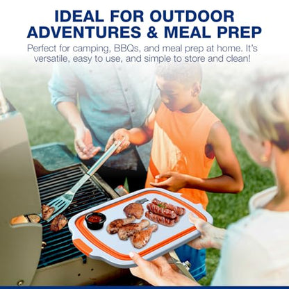 2-Pack XL Collapsible BBQ Prep Tub with Built-In Cutting Board, Lid & Strainer – Marinate, Drain & Prep – Large Food-Safe Container – Perfect for Grilling, Smoking & Outdoor Cooking - color: Orange