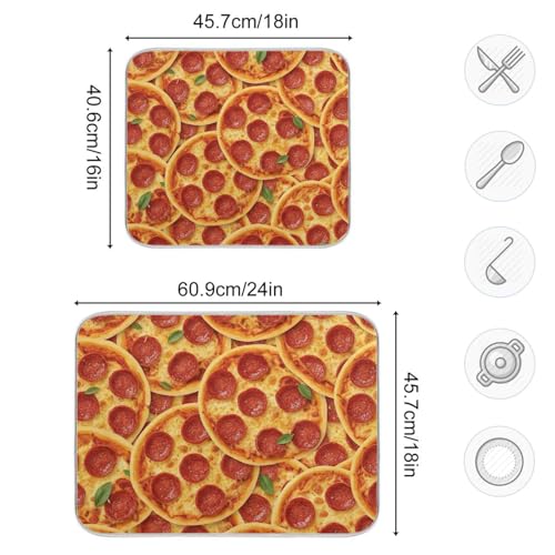 Dish Drying Mats, Pizza Cheese Print Dishes Pad, Reversible Dish Drying Rack Mat Kitchen Counter Mat, 16x18in - size: 16x18in