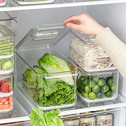 SANNO Vegetable Fruit Containers Fridge Containers,Freezer Produce Saver Refrigerator Organizer Bins with Vented Lids And Drain Tray For Pantry Fridge Freezer Cabinet Kitchen Organization - size: 12.4” x 6.4”x 5.7"