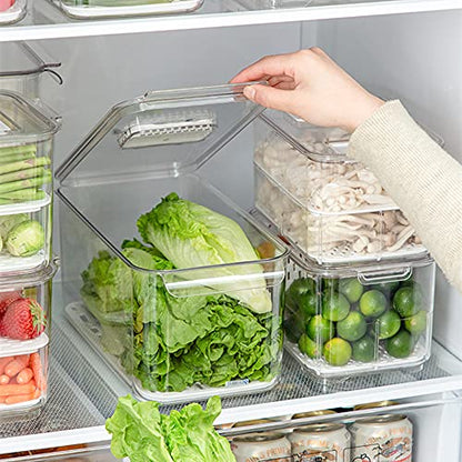 SANNO Vegetable Fruit Containers Fridge Containers,Freezer Produce Saver Refrigerator Organizer Bins with Vented Lids And Drain Tray For Pantry Fridge Freezer Cabinet Kitchen Organization - size: 12.4” x 6.4”x 5.7"