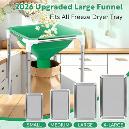 Extra Large Silicone Collapsible Funnel Compatible with Harvest Right Freeze Dryer, Wide Mouth Funnel with Stand Fits All Size Dryer Trays for Mason Jar & Mylar Bags Freeze Dryer Accessories