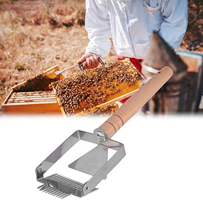 Honey Uncapping Fork,Honeycomb Scraper Hand Beehive Fork,Double Head Honey Cutting Fork,Tine Hive Scraper Tool,Scraper Beehive Tool,Beekeeping Tools (Wooden Handle Double Head)