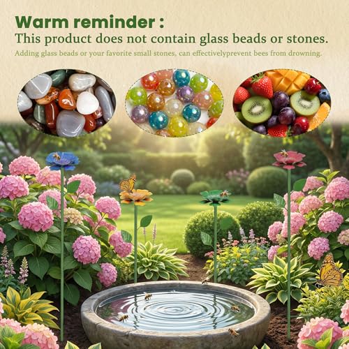 4 Pack Bee Watering Station for Garden with Beautiful Flower Design, Bee Feeders and Butterfly Feeders Combo, Outdoor Bee Baths and Bee Waterer, Gardening Essentials, Garden Decor for Outside
