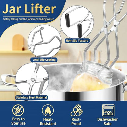 Canning Supplies Starter Kit,Canning Kit for Beginners of 9 with Jar Lifter，Wide Mouth Funnel,Wrench,Tongs,Lid Lifter,Bubble Popper,Canning Labels,ladle,Measuring spoon-Gray - color: X9-Gray