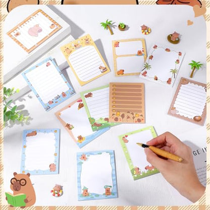 Chiisong 12 Pack Capybara Sticky Notes Gifts Cute Sticky Notes 3x4 Funny Gifts for Capybara Lovers Cartoon Notepads Animals Memo for Women Men Office Supplies Home Christmas Favors - style: Capybara