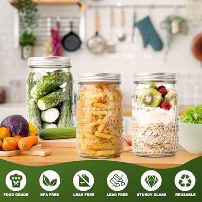 Wide Mouth Mason Jars 32 oz, 4 Pack Glass Canning Jars with Airtight Lids & Bands, Large Leak Proof Storage Containers for Canning, Pickling, Fermenting, Crafts & Pantry Organization