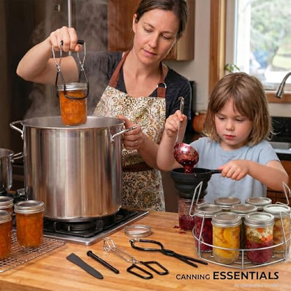 Canning Supplies Kits with 21.5 Qt Canning Pot, 7pcs Mason Jars, Tongs, Stainless Steel Jar Rack, Funnel, Lid Lifter Water Bath Canner Tool Set - color: Canning supplies with pot