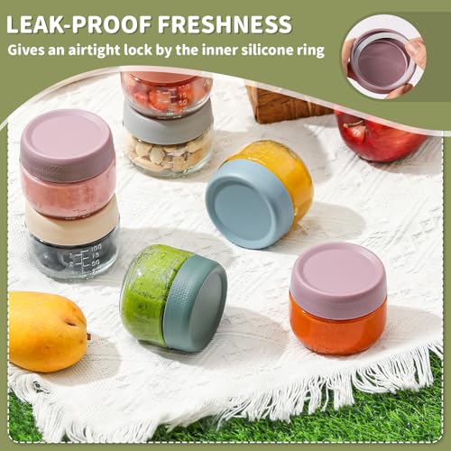 NETANY 6 Pack 4 oz Glass Baby jars with Airtight Lids, Glass Baby Food Storage Containers,Overnight Oats Containers with Lids | Microwave, Dishwasher & Freezer Safe | Includes 10 Labels - size: 4oz