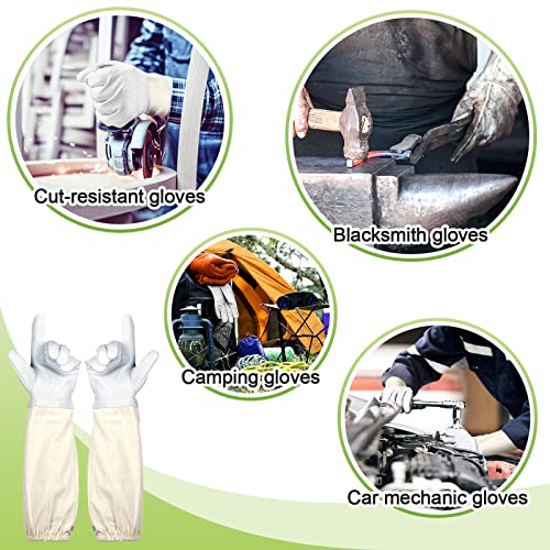 ANPHSIN 2 pairs Long Goatskin Beekeeping Gloves for Beekeepers - Protected Leather Gloves, Beekeeping Supplies, White/Yellow