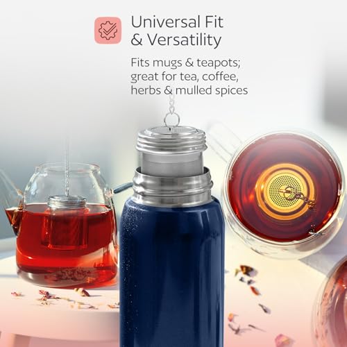Stainless Steel Tea Infuser for Loose Leaf Tea, Small (1.5” Diameter x 2.2” Height) – Extra Fine Mesh Strainer with Chain Hook & Lid, Reusable Tea Steeper for Mugs, Cups & Teapots - size: Small