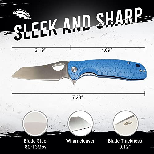 Honey Badger Knife - Flipper Wharncleaver Pocket Knife, EDC Hunting with 3.6" Steel Blade, Nylon+Glass Fiber Handle & Reversible Pocket Clip Medium Blue D2 HB1164 - color: Medium Wharncleaver Blue Limited