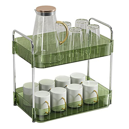 Chrees Cup Drying Rack with Transparent Design and Large Capacity for Kitchen Countertop Storage Organizer Made of Durable Plastic (Double Layer Green) - color: Double Layer Green