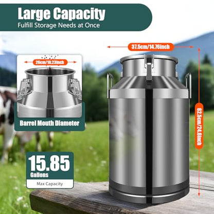 Stainless Steel Milk Can, 60L fermentation barrel wine barrel fermenter, 15.85 Gallon Milk Can Tote Jug with Sealed Lid Heavy Duty, self-brewed wine sealed making equipment for Milk and Wine