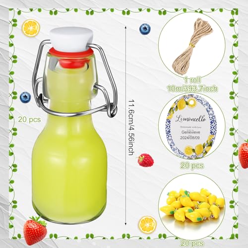 20 Sets Mini Limoncello Bottles Small Swing Top Glass Bottles Tiny Jar for Table Centerpieces Beverages Homemade Christmas Baby Shower Wedding Party Favors for Guests(2oz,Round Lemon) - size: 2oz, style: Round Lemon