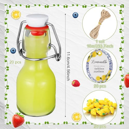 20 Sets Mini Limoncello Bottles Small Swing Top Glass Bottles Tiny Jar for Table Centerpieces Beverages Homemade Christmas Baby Shower Wedding Party Favors for Guests(2oz,Round Lemon) - size: 2oz, style: Round Lemon