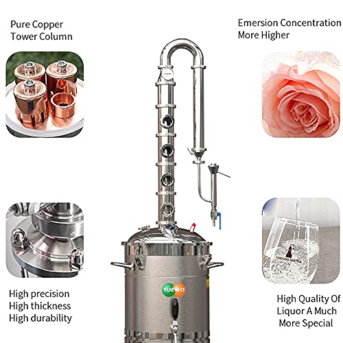 YUEWO 110V Electric 304 Stainless Steel Alcohol Distiller Flute Reflux Column Still with Sight Glasses Wine Making Kit for DIY Whisky Wine Brandy Gin - size: 65Liters/17Gal