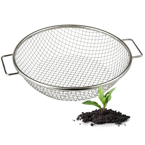 Round Soil Sifter for 5-Gallon Bucket (3/8-inch Mesh), Stainless Steel Garden Sieve with Handles - size: 3/8 inch