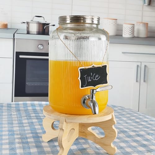 1-Gallon (3.8L) Glass Beverage Drink Dispenser with Stainless Steel Spigot and Lid, Glass Drink Jar Brew Kombucha,Mason jar Container for Water Juice Sun tea Dispenser at Party Fridge,Clear
