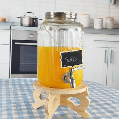 1-Gallon (3.8L) Glass Beverage Drink Dispenser with Stainless Steel Spigot and Lid, Glass Drink Jar Brew Kombucha,Mason jar Container for Water Juice Sun tea Dispenser at Party Fridge,Clear