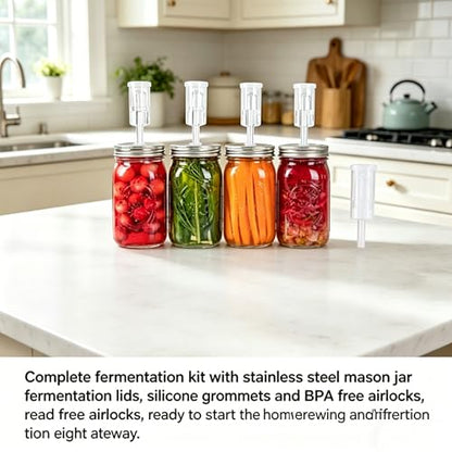4 pack Fermentation Lids for Mason Jars Brewing & Fermentation Kit Stainless Steel Fermentation Lids with Airlock for Wide Mouth Mason Jar Fermentation