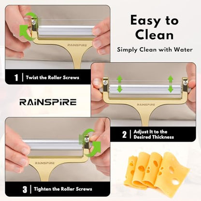 Rainspire Upgraded Cheese Slicer with Replaceable Wires Stainless Steel Cheese Slicers for Block Cheese Adjustable Cheese Cutter for Mozzarella, Cheddar, Gruyere Charcuterie Accessories, Gold - color: Gold