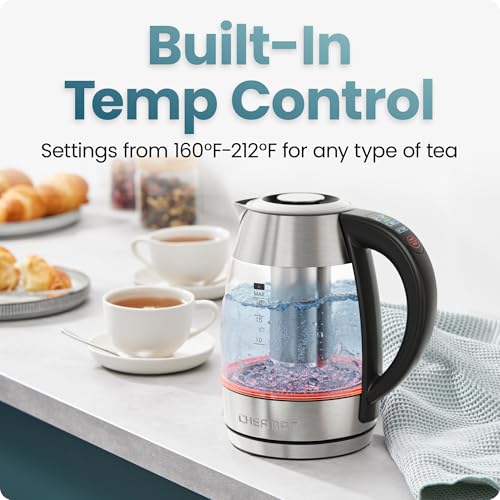 CHEFMAN Lightning High-Powered Electric Kettle, 1.8L 1750W, Rapid Boil 2 Cups in 2 Minutes, BPA Free Cordless Tea Kettle with Digital Temperature Control and 1-Hour Keep Hot – Stainless Steel - size: 1.8 Liters - Digital