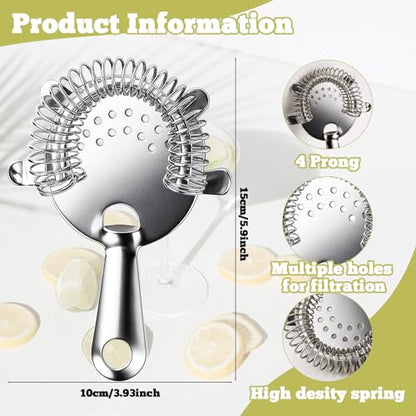 10 Pack Stainless Steel Cocktail Strainer,5 Pcs Cone Shaped Small Fine Mesh Strainer Sieve and 5 Pcs 4-Prong Bar Drink Strainer for Bartender Juice Tea Coffee