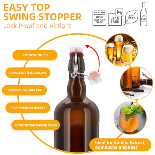1PC Swing Top Beer Bottles with Easy Flip Top 25 Oz Amber Glass Bottle Set with Airtight Cap for Kombucha, Carbonated Drinks, Brewing, and Fermenting