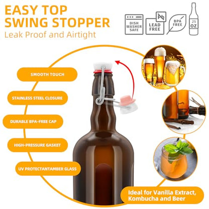 1PC Swing Top Beer Bottles with Easy Flip Top 25 Oz Amber Glass Bottle Set with Airtight Cap for Kombucha, Carbonated Drinks, Brewing, and Fermenting