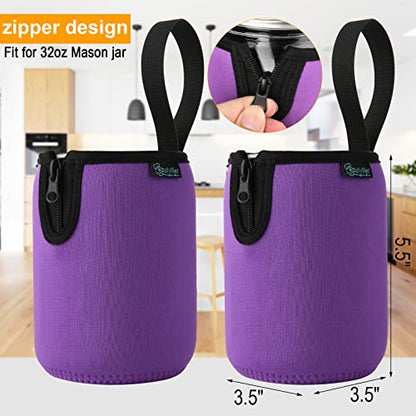 Beautyflier Mason Jars 32oz Wide Mouth Sleeve Regular Mouth Mason Jars Insulators Drinking Glass Coolers Sprouting Jars Blackout Sleeve (Purple) - color: Purple
