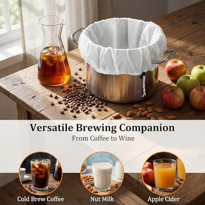 2 Pack Reusable Brew Bags - Extra Large Fine Mesh Strainer Bag for Home Brewing, 26"x22", 16"x18" Straining Bag for Beer Grape Wine Press Fruit Cider Juice Grain Milk Making, Adjustable Drawstring