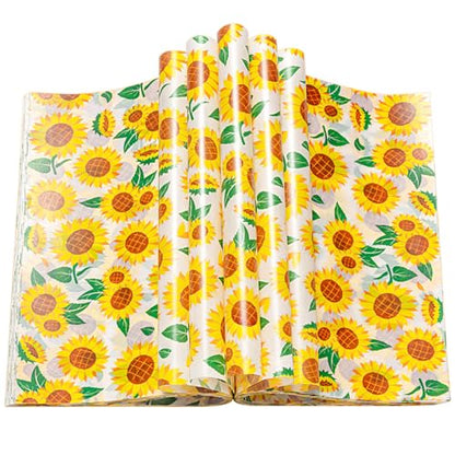 200 Pcs Sunflower Wax Paper Sheets for Food, Wax Paper for Food Sandwich Wrap Paper Deli Wraps, Waterproof Oil-proof Picnic Basket Liners with Sunflower Pattern for Kitchen Handmade Food, LARGE