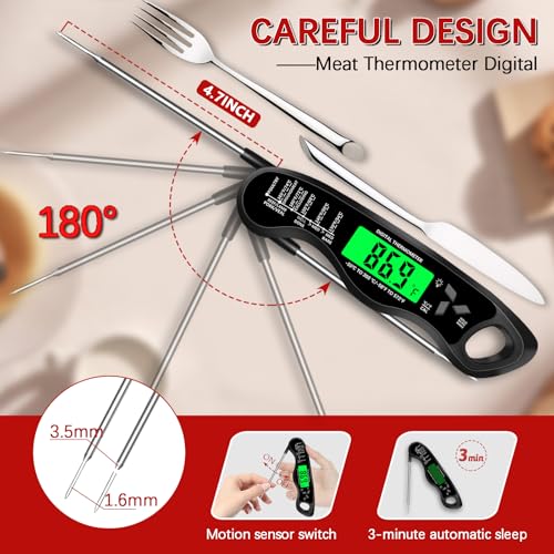 Meat Thermometer Digital，IP67 Waterproof Cooking Thermometer with Backlight, Calibration & Hold Function，Food Thermometer for Cooking,Outdoor Grilling - color: Black